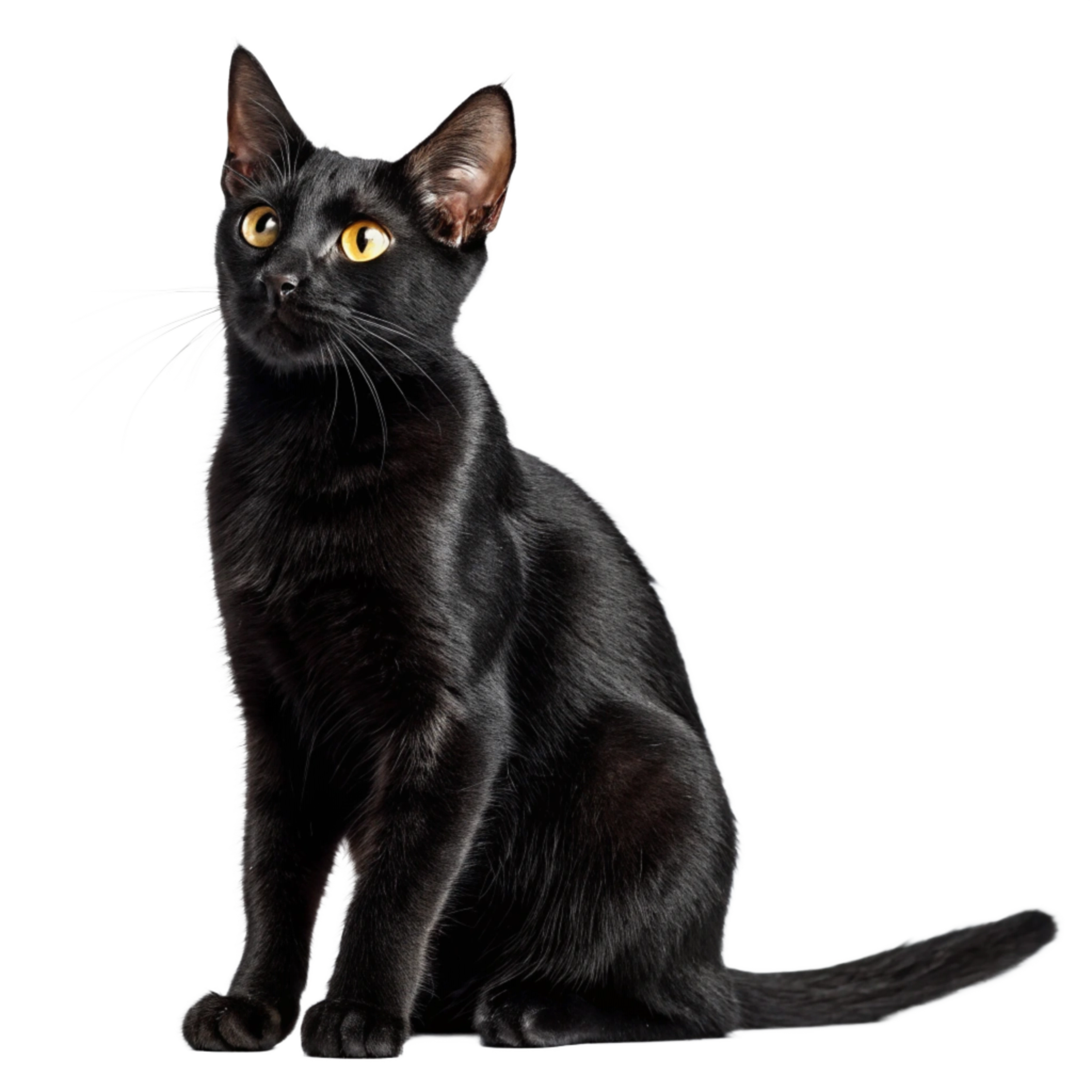 Black cat gazing left in a dim detective office